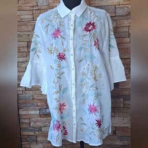 JOHNNY WAS White Ruffle Sleeve Tunic